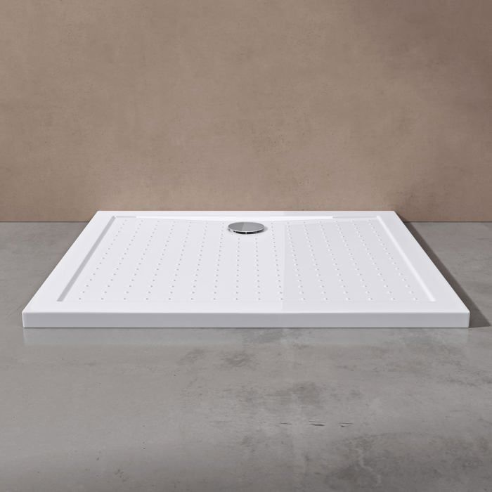 Plato de ducha Doporro Lucia04AR, acrílico, antideslizante, blanco, plano, rectangular, 75x80x4cm, con desagüe AL01.