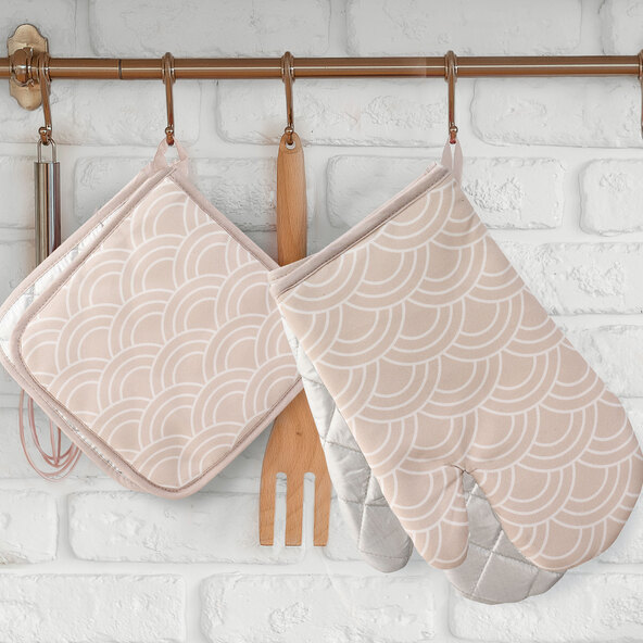 Oven mitts & pot holder set Japandi, beige
