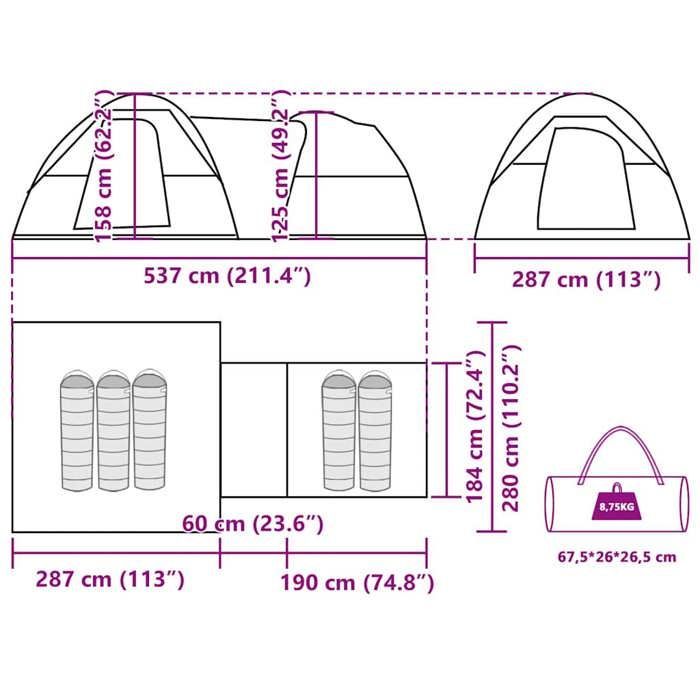 Tienda de campaña impermeable verde para 5 personas vidaXL, tienda de campaña, refugio de camping, refugio de jardín, tienda de jardín, refugio 4009587