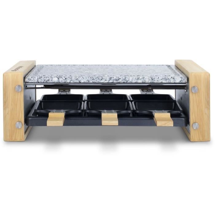 HKOENIG Raclette Grill - WOD6 - Geschikt voor maximaal 6 personen - Baksteen - Houten design - 900W