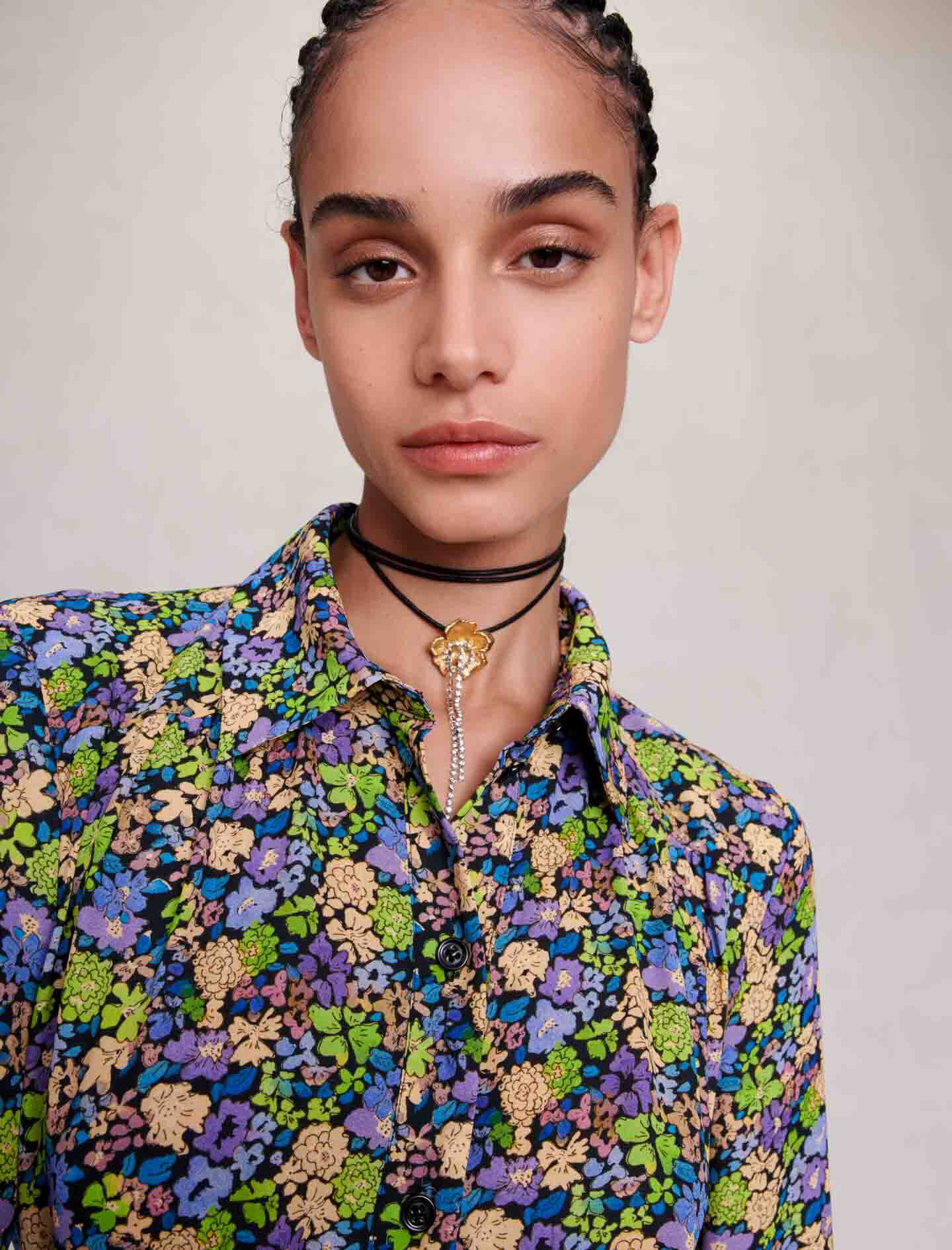 Lange jurk met bloemen-Imprimé Primevères Multico