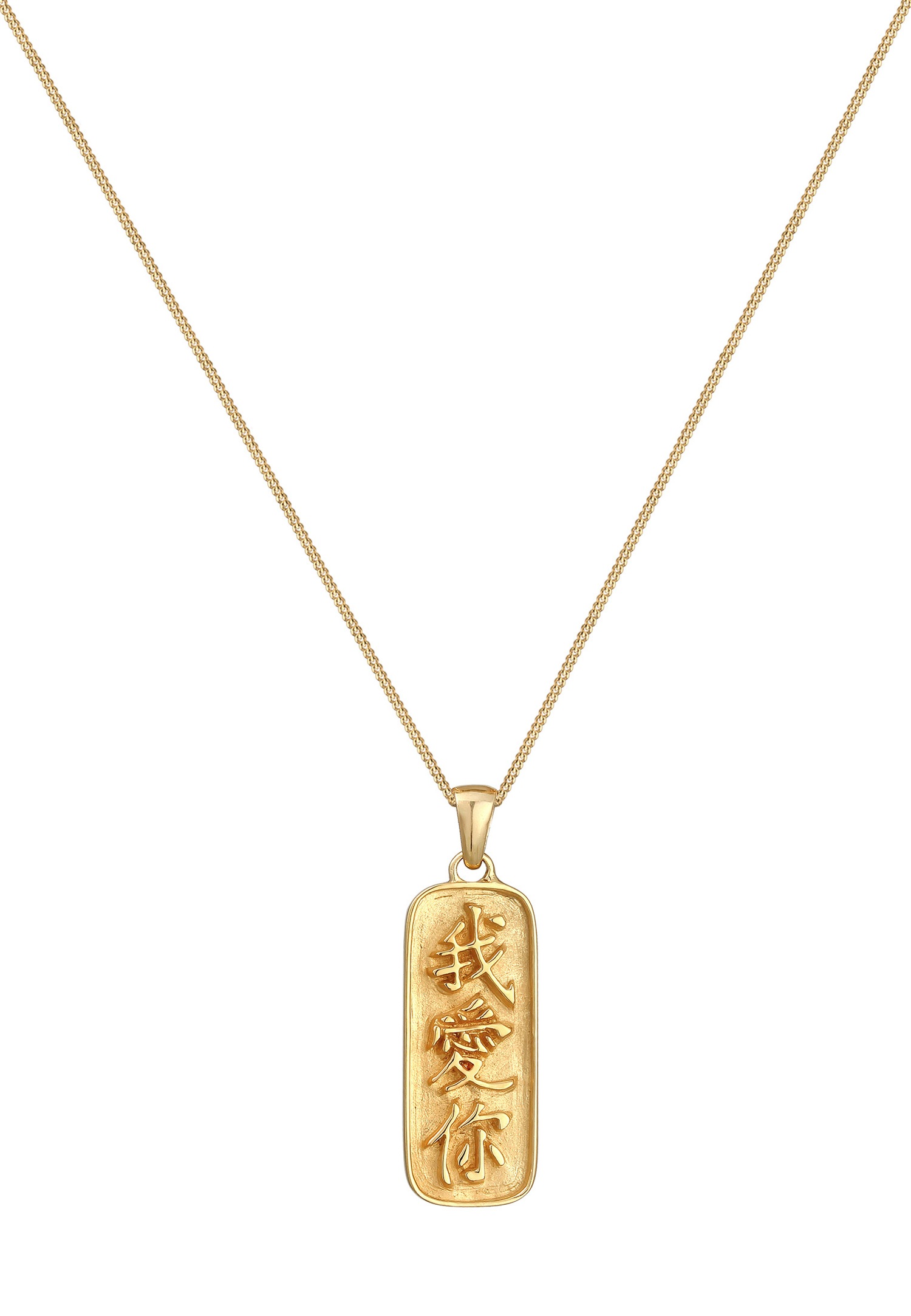 Elli Écriture Chinoise Pendentif Amour Vintage Collier Femme - (925/1000) Argent Plaqué Or