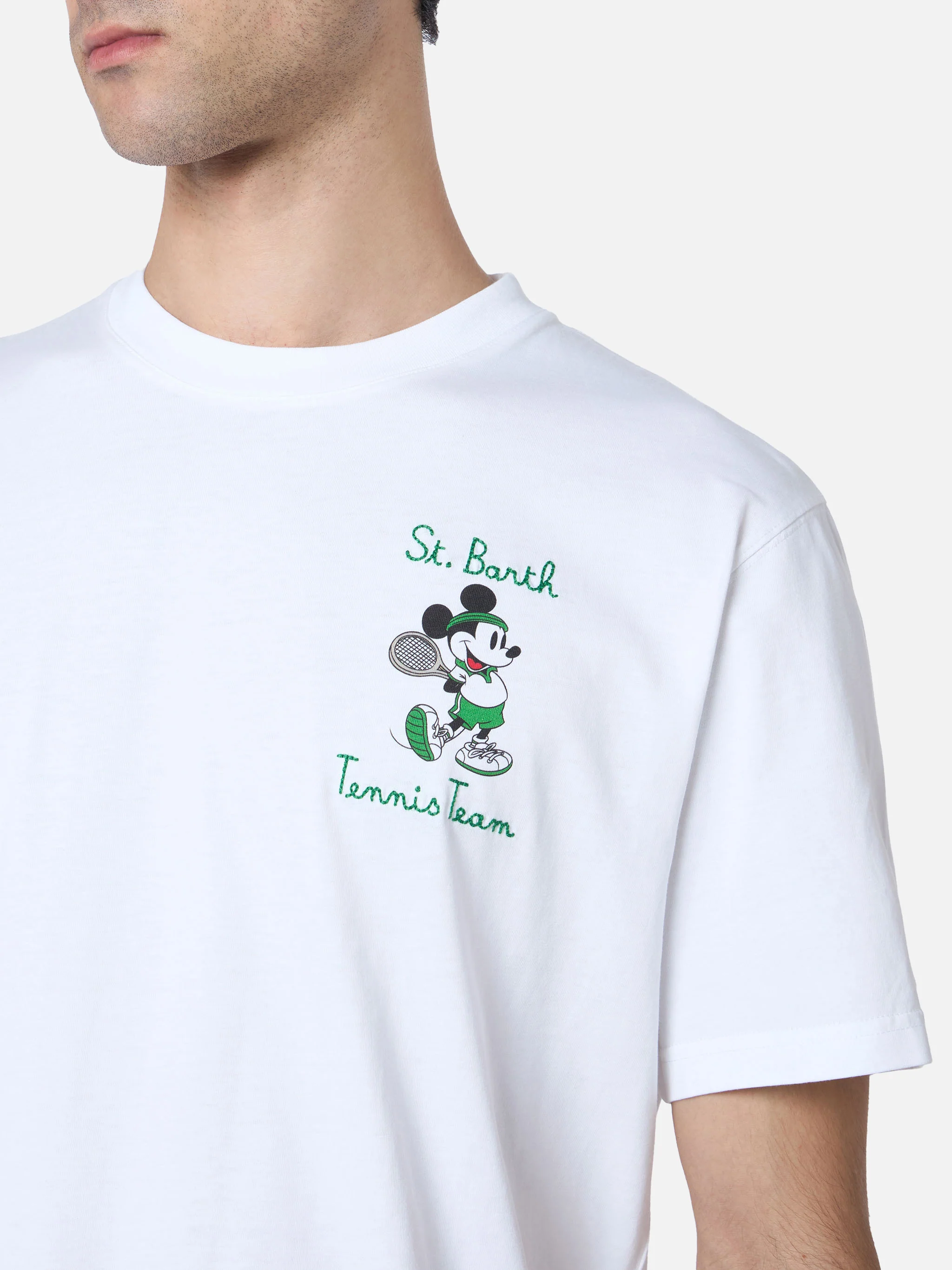 Heren katoenen T-shirt met Mickey Mouse-print en -borduurwerk | DISNEY SPECIAL