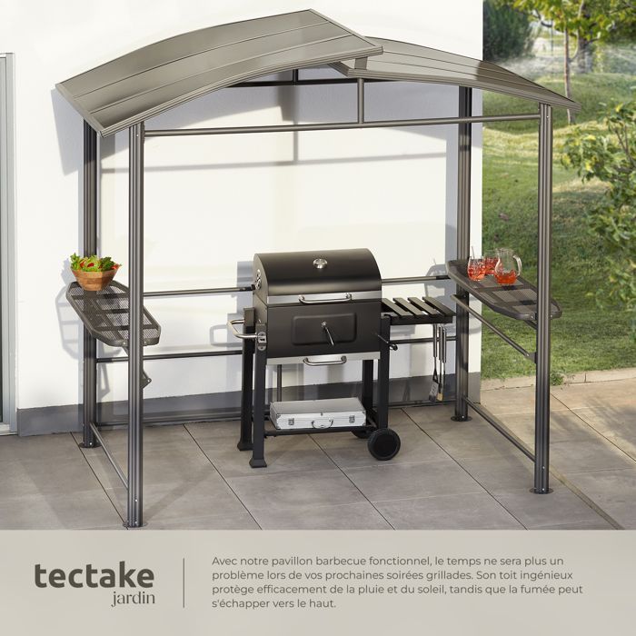 Abri pavillon barbecue - TECTAKE - Abri pour barbecue Asado - Robuste, alu/acier, toit ignifuge - 2,4x1,5x2,34m - gris