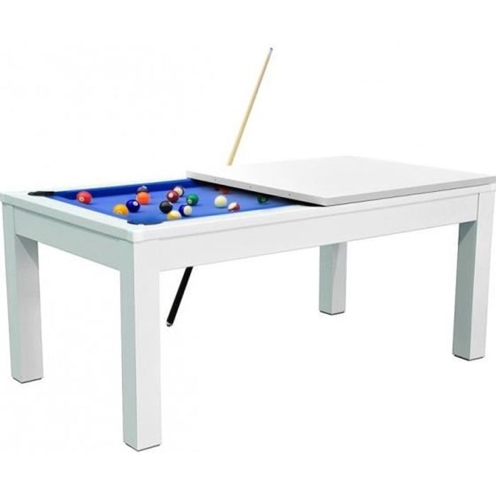 Table à manger convertible en billard 7FT Meyer - Blanc - Tapis bleu foncé