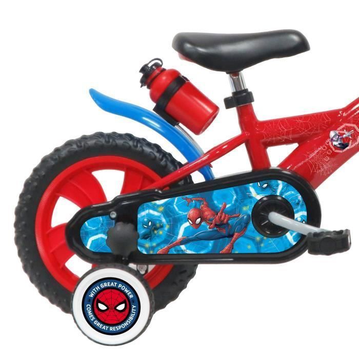 Spiderman 12'' Bike - Children's bike < 90 cm - equipped with 1 brake - 2 stabilizers - front plate and Spiderman helmet!