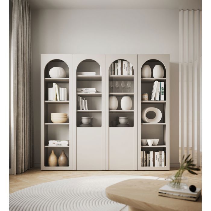 Vitrine avec portes cintrées et façades en verre – SELSEY ARKADIA – 100 cm – gris cachemire