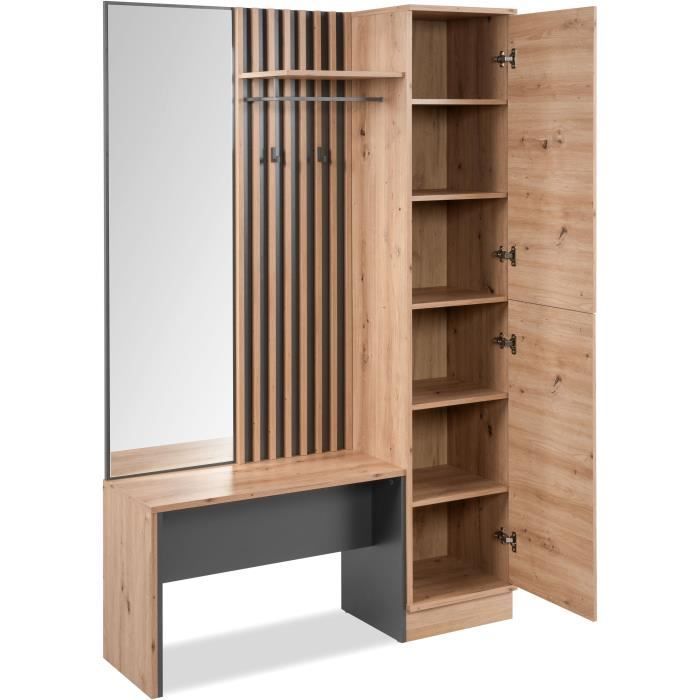 Wardrobe with mirror - MEDAN 42B - Anthracite / Artisan Oak - 122 x 190 x 37 cm