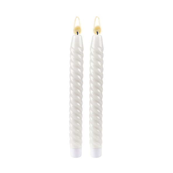 Lumânări LED din ceară naturală, răsucite lungi, albe, pachet de 2 x 2