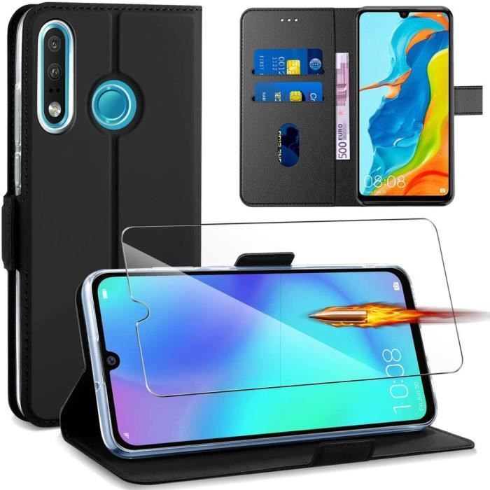 Coque pour Huawei P30 Lite - Lot de 2 Verres Trempés - Noir - Anti Rayure - Élégante - Semi-rigide