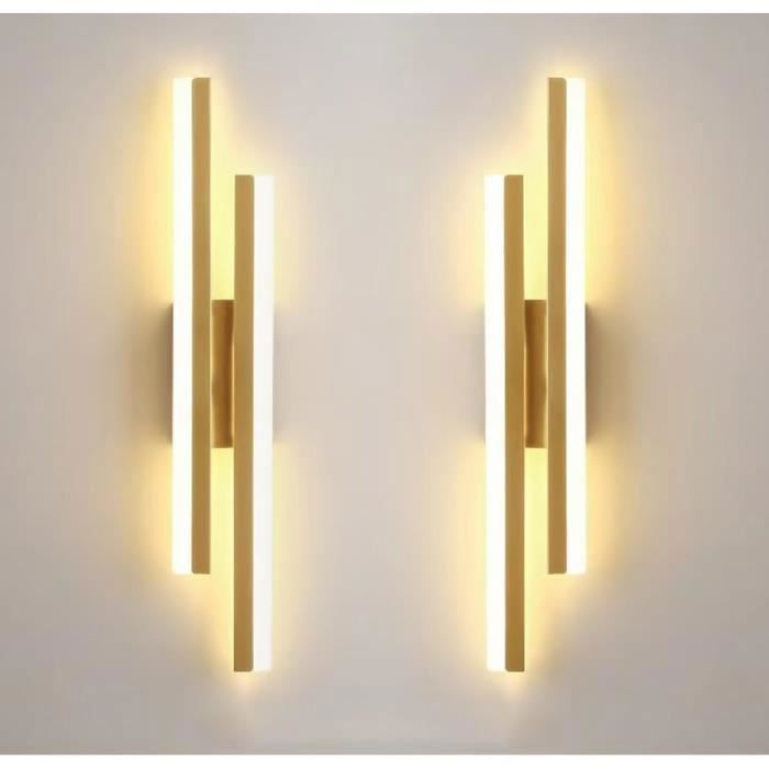 2Pcs Applique Murale Intérieure LED, 16W 3 Température de Couleur Lampe Murale Moderne, pour Chambre, Salon, Couloir, Escalier, Or