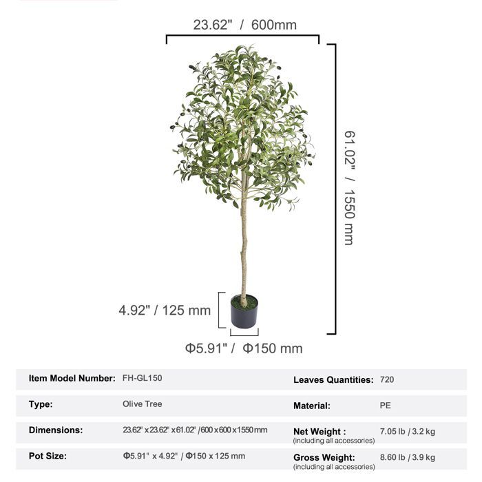 Olivier Artificiel - DUOKU - 1,5 m - Plante PE - Arbre réaliste en pot - Anti-basculement