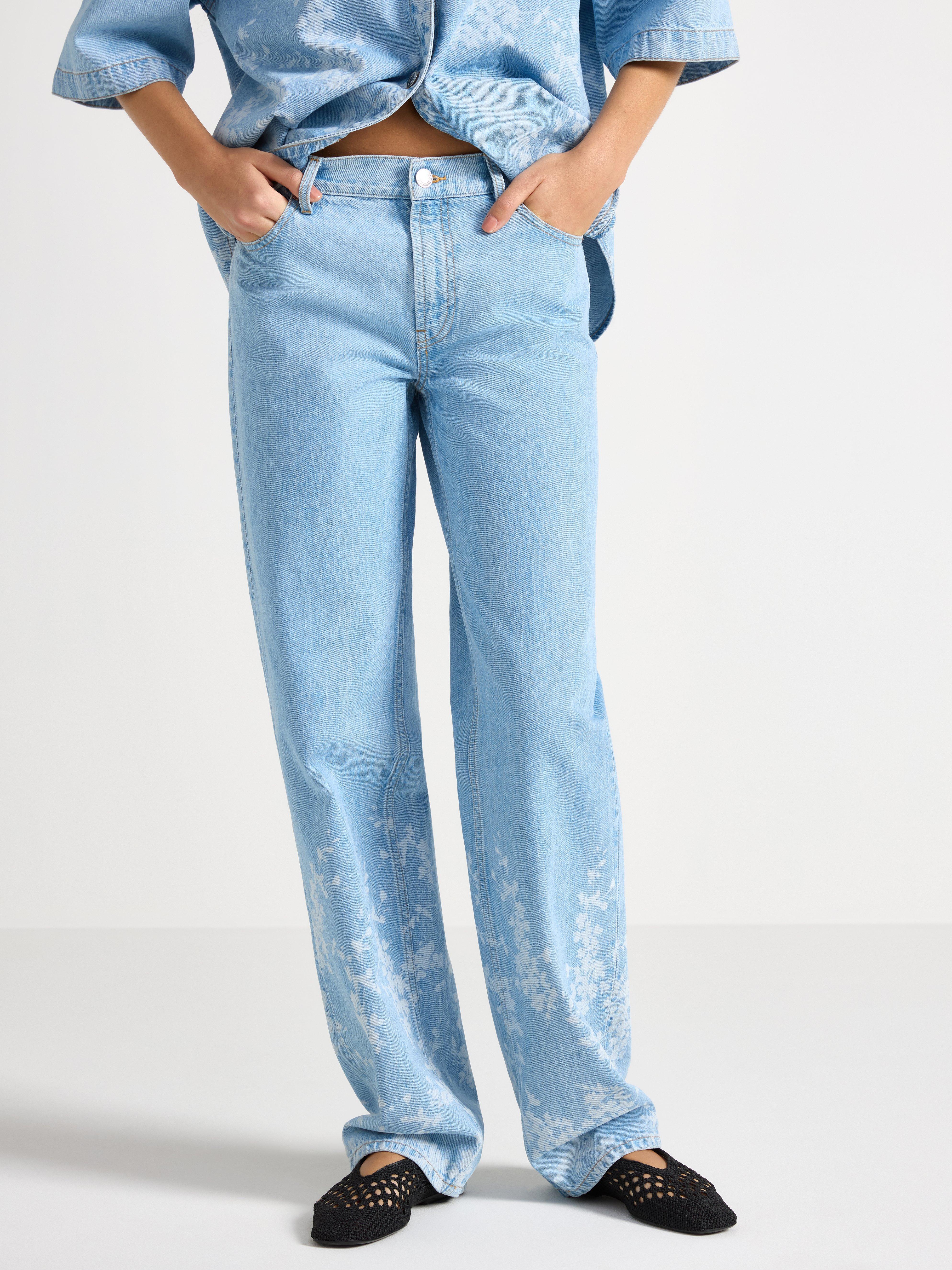 STRAIGHT Sia extra långa jeans med blomstertryck blue