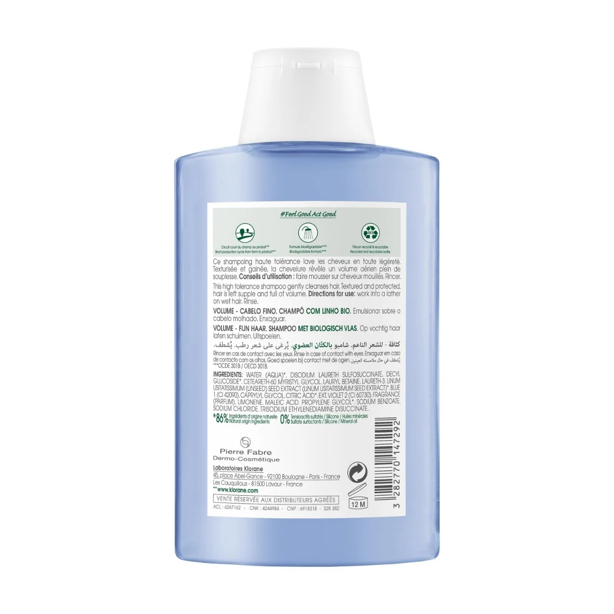 KLORANE Shampoo voor volume met lijnzaadgeur 200 ml voor fijn haar
