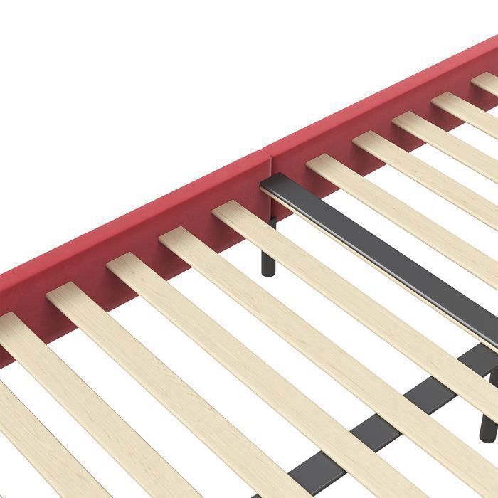 Cama POCKETPOP de 140x190cm en terciopelo burdeos - Estructura de madera y metal, base de láminas, cabecero con forma de pétalo, doble