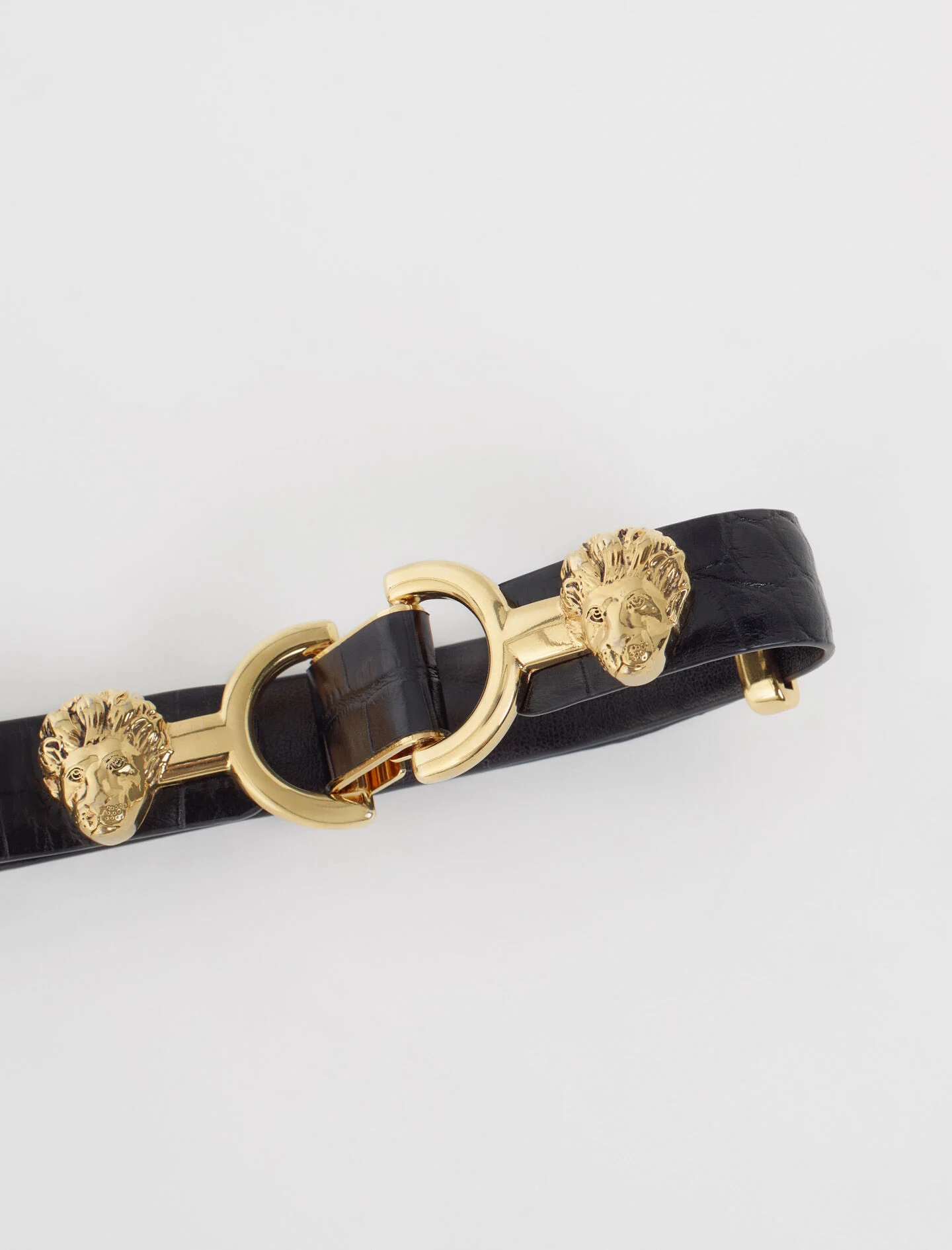Leren riem met reliëf en leeuwenbeetmotief - Zwart
