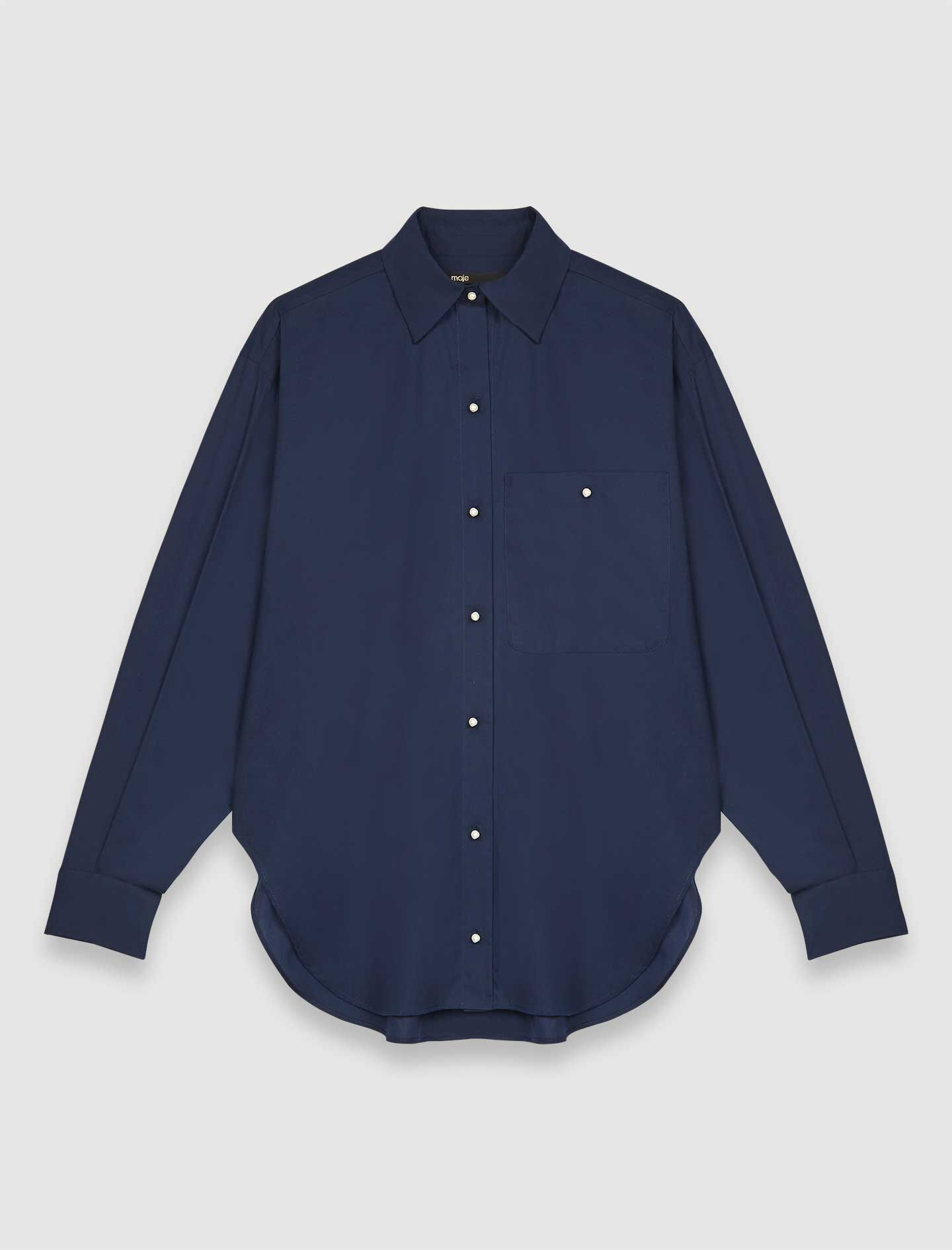 Katoenen poplin overhemd met parels - Bleu Nuit