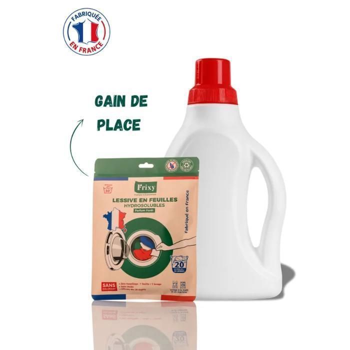 Frixy - Pack 7 sachets (140 lavages) - Feuilles de Lessive hydrosolubles parfum forêt (Sachet de 20 Feuilles) - Fabriqué en France