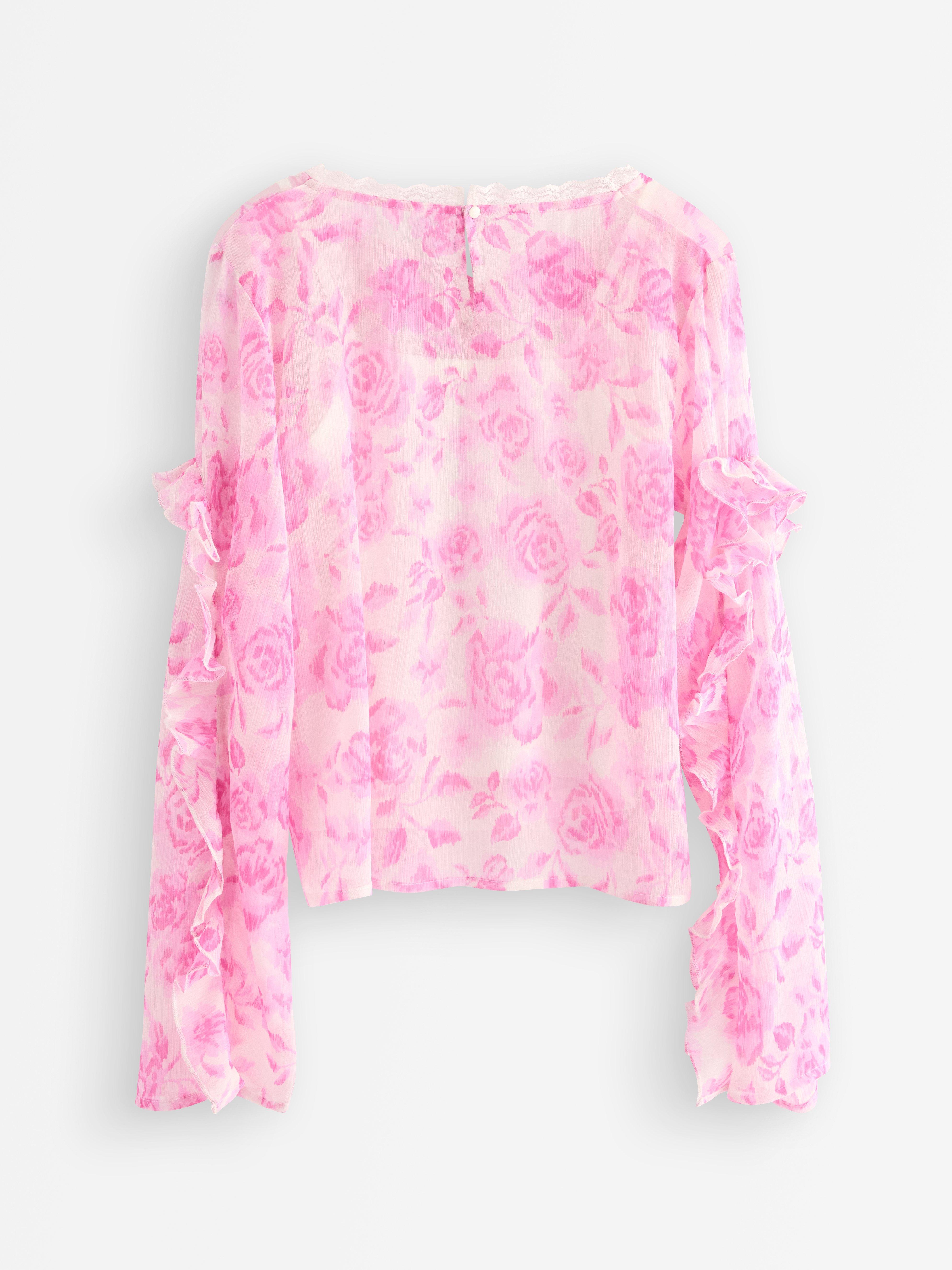 Bluse med rysjer Lys rosa