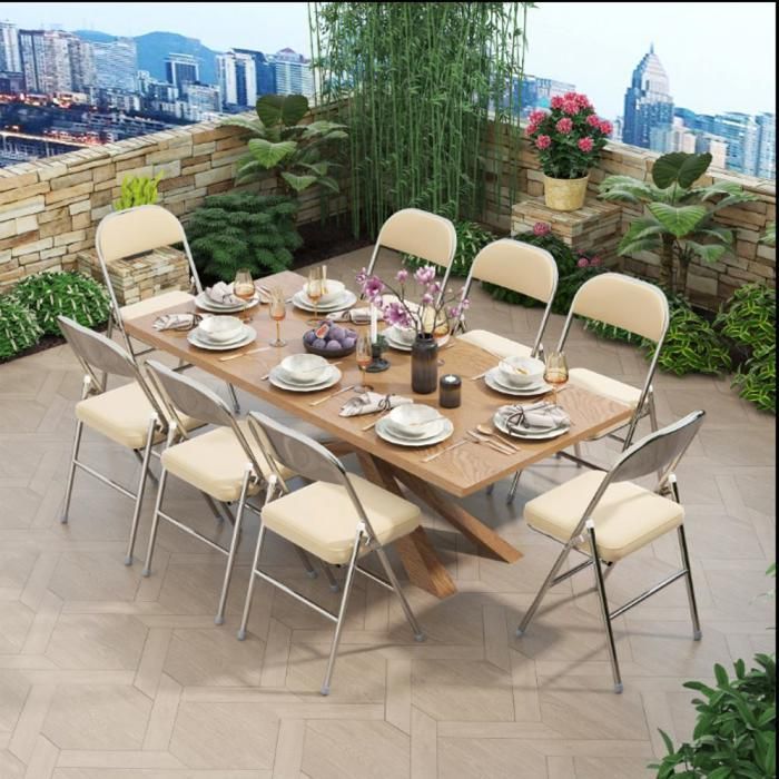 Lot de 4 Chaises Pliante - MIPAN -  Chaises Pu -  Salle à Manger Pliantes Pour Cuisine,Terrasse,Jardin - Max:120 Kg - Jaune