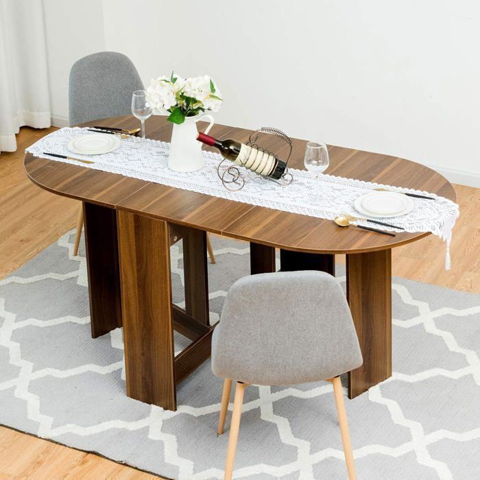 GIANTEX Table de Salle à Manger Pliable en Bois,Table de Cuisine Extensible Multi-Usage pour 4-6 Personnes,163 x 80 x 75CM