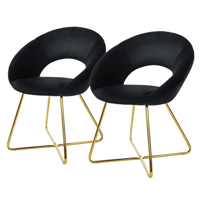 ML-Design Set van 2 zwarte fluwelen eetkamerstoelen met gewatteerde zitting, fauteuil voor eettafel, make-upkamer, woonkamer, keuken