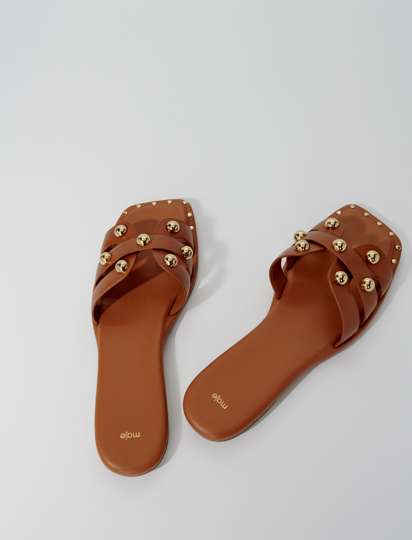 Leren muiltjes met studs - Camel