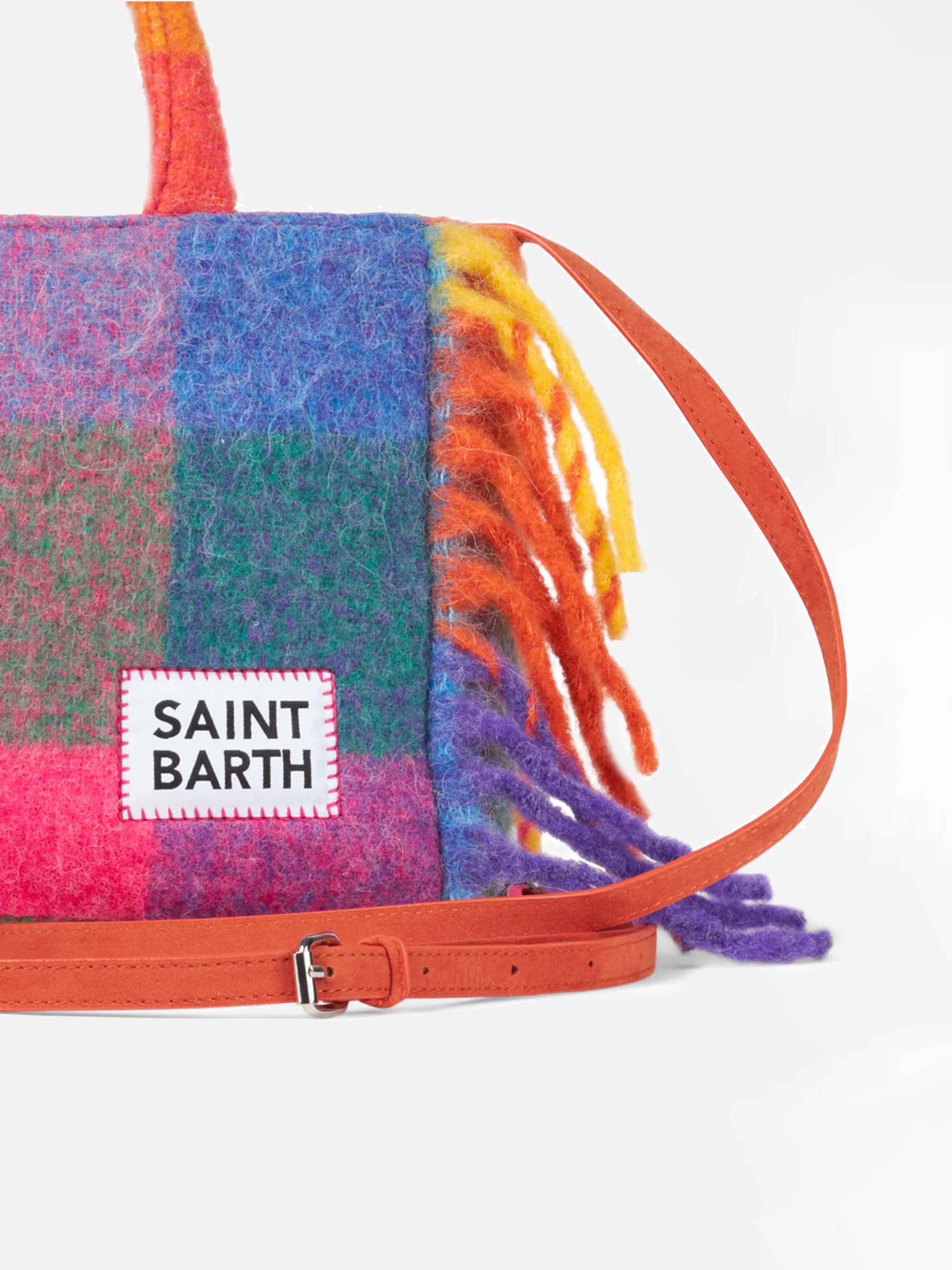 Colette Deken Handtas – Meerkleurig ruitpatroon, franjes, afneembare schouderband en geborduurd logo | MC2 Saint Barth