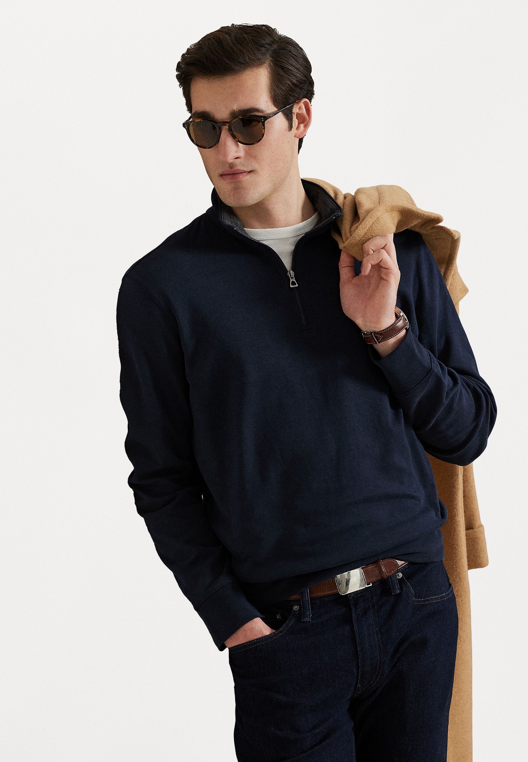 Pull-over Polo Ralph Lauren LUXURY JERSEY à quart de zip - Sweat-shirt - style aviateur bleu marine