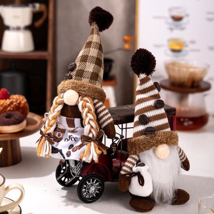 2 gnomos de peluche para cafetería, decoración para bares de café, muñecos suecos hechos a mano.