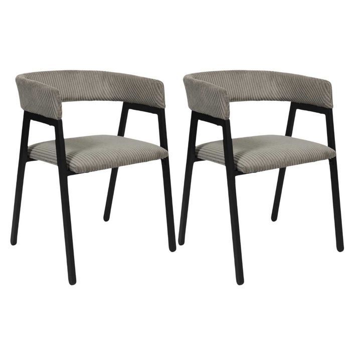 Juego de 2 sillas de comedor de diseño en metal y pana color topo - AMORY
