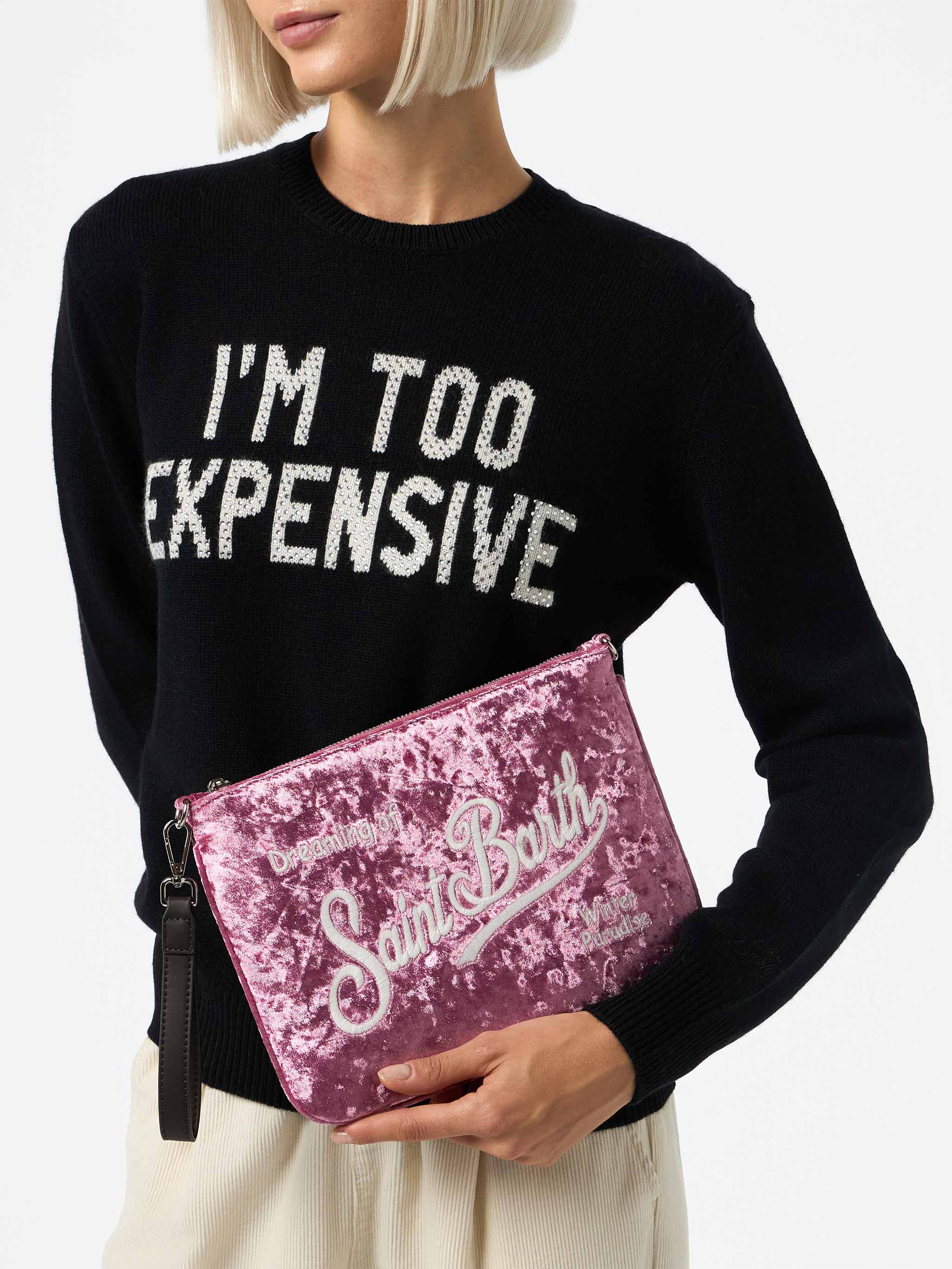 Parisienne-etui van lila chenille met ketting