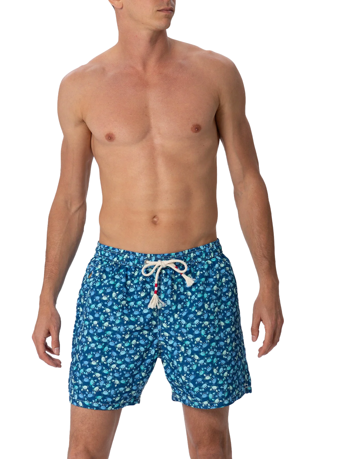 Man Lighting Blue 70 Mid-Length Swim Shorts | Lightweight Quick-Drying Fabric | Crabs All-Over Print | Elastic | Classic Fit | MC2 Saint Barth
