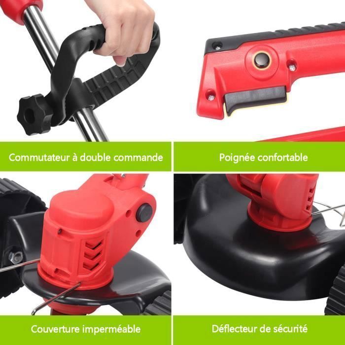 Débroussailleuse sans Fil avec 2 Batteries 4.0A , 3 en 1 Coupe-Bordure 90° Régler avec Roue de Guidage pour Coupe de Jardin,