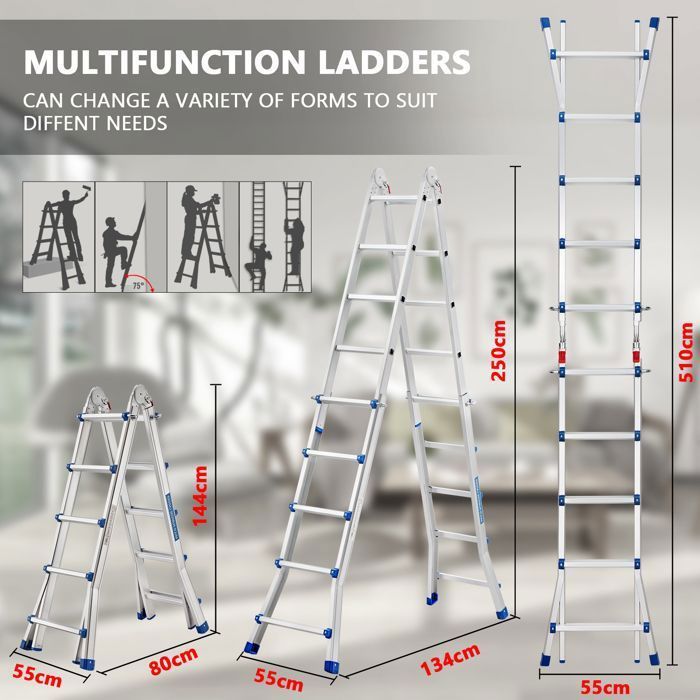 Escalera telescópica - STANOW - 3 en 1 - Aluminio - 5,1 m - 150 kg