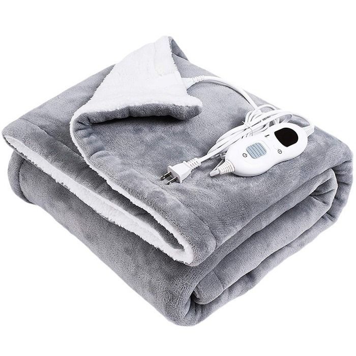 Manta eléctrica de 130x180 cm, con 6 niveles de calor, temporizador de 8 horas, protección contra sobrecalentamiento y lavable a máquina. Color gris.