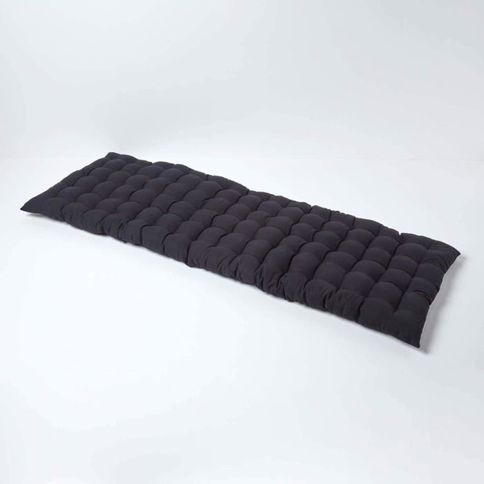 Coussin pour banc de jardin - HOMESCAPES – Noir – 143 x 48 x 5 cm – Matelas de sol – Coton et polyester – Extérieur