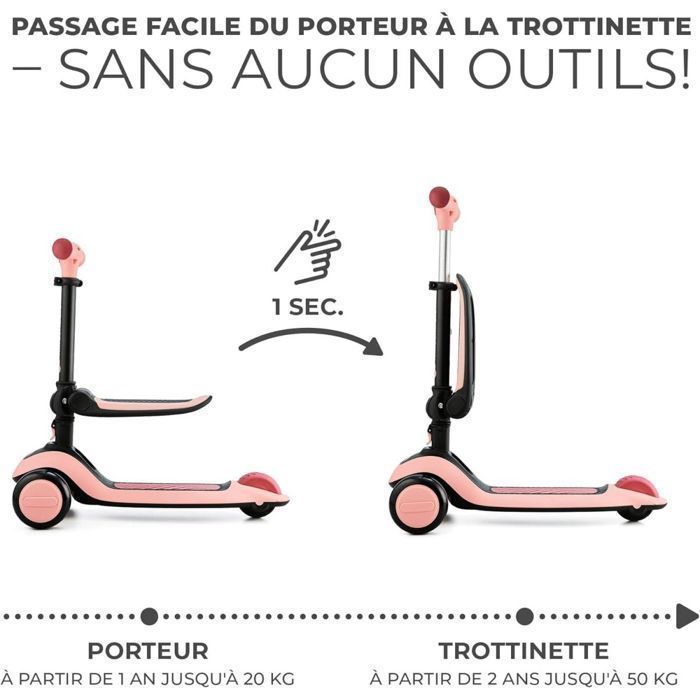 Draisienne 2 en 1 Kinderkraft HALLEY, Vélo et Trottinette 3 Roues, Guidon Réglable, Roues Lumineuses, Design Léger et Moderne, Rose
