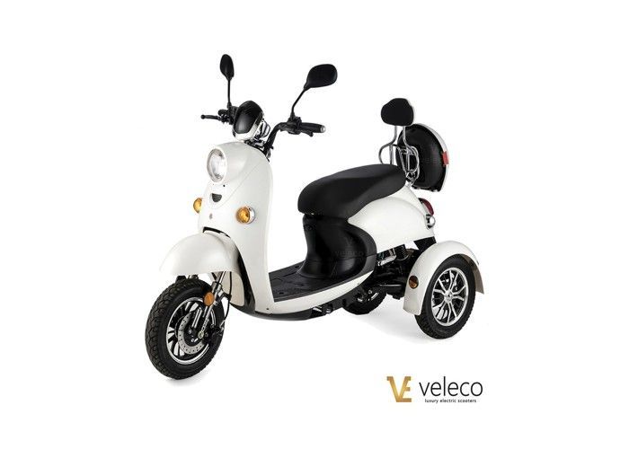 Veleco ZT63 3-wheel electric scooter for people with reduced mobility and seniors, road-legal, white, puncture-proof solid tires