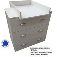 Commode à langer bébé enfant Blanc Table à langer + Matelas à langer amovible 80x71,8x90cm- 3 Tiroirs MIA