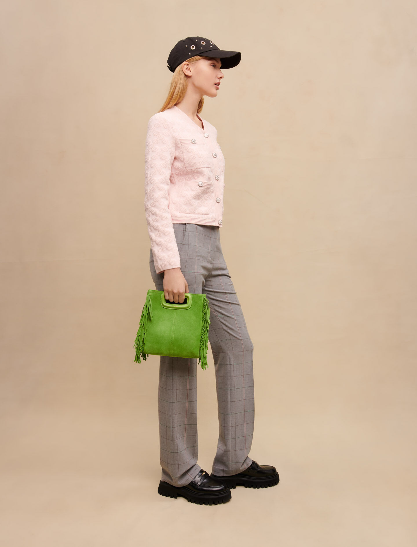 Pantaloni de costum în carouri, cu croială dreaptă - Gri