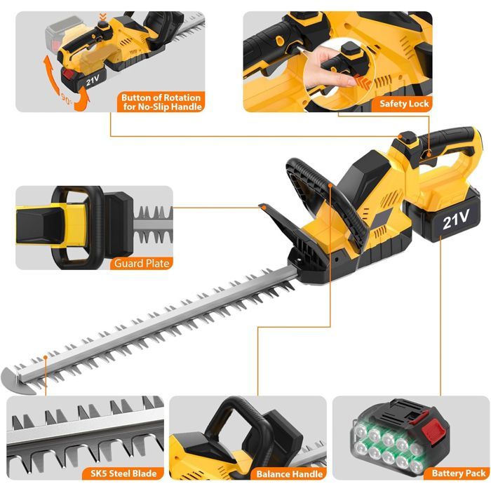 Cortasetos inalámbrico de 56 cm - 2200 W - 20 000 rpm - Incluye 2 baterías y cargador