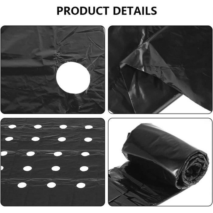 Tela plástica negra para el control de malezas en jardines - Membrana de PE - Cubierta para suelo con orificios de plantación - Película plástica para huertos
