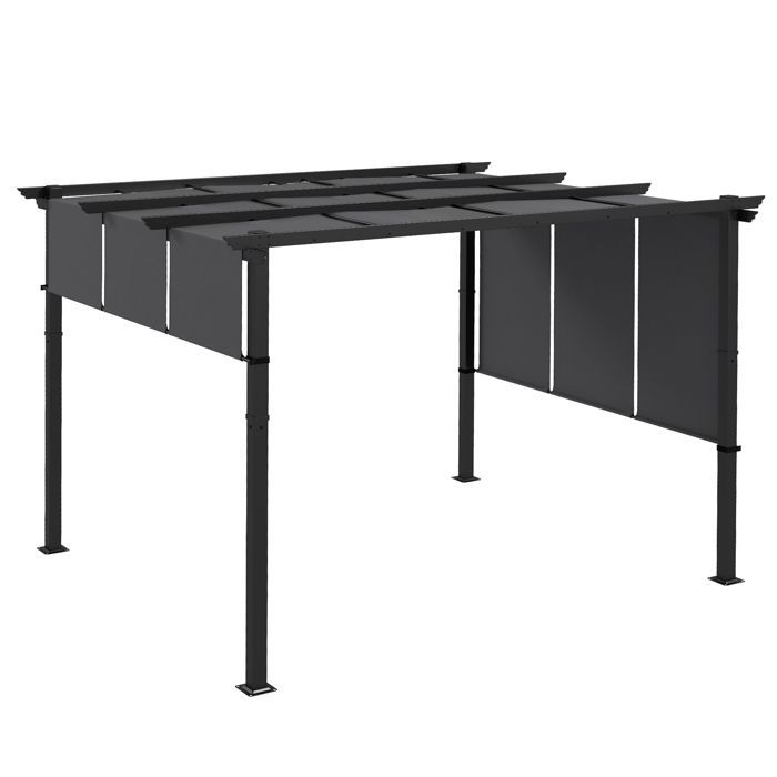Pergola - Outsunny - 3 toiles coulissantes - structure acier noir toile polyester haute densité - 3,5 x 3 x 2,35 m gris foncé