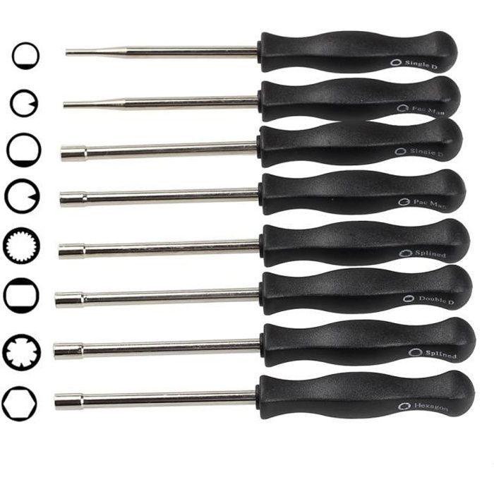 Set de 8 Outils de Réglage de Carburateur/ Tournevis de Réglage Embout Pac Man / Single D / Double D / Hexagone / 21-Dents Splinde