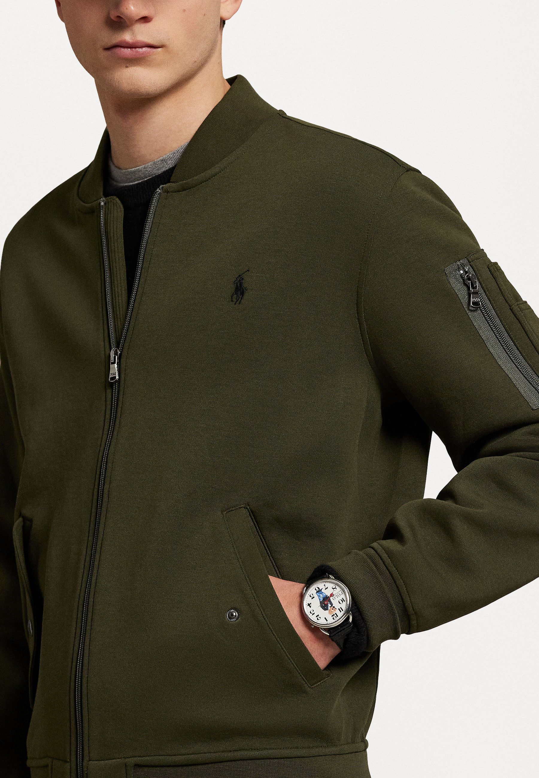 Polo Ralph Lauren DOUBLE KNIT BOMBER JACKET - Zip-up sweatshirt - company olive