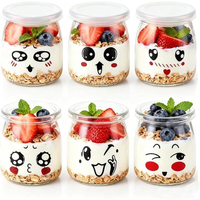 200 ML/136 GR Pot Yaourt 6 Pots Yaourts avec Couvercle Pot en Verre pour Yaourt Maison Desserts Maison 6pc 200ml