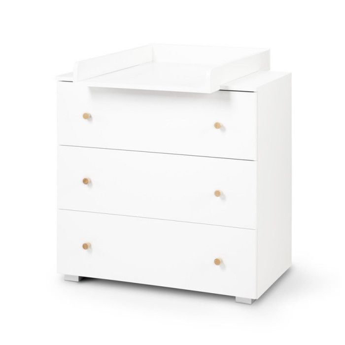 Cassettiera in legno a tre cassetti con fasciatoio - Bianca - L 80 x P 81 x H 48 cm - Collezione Karolina