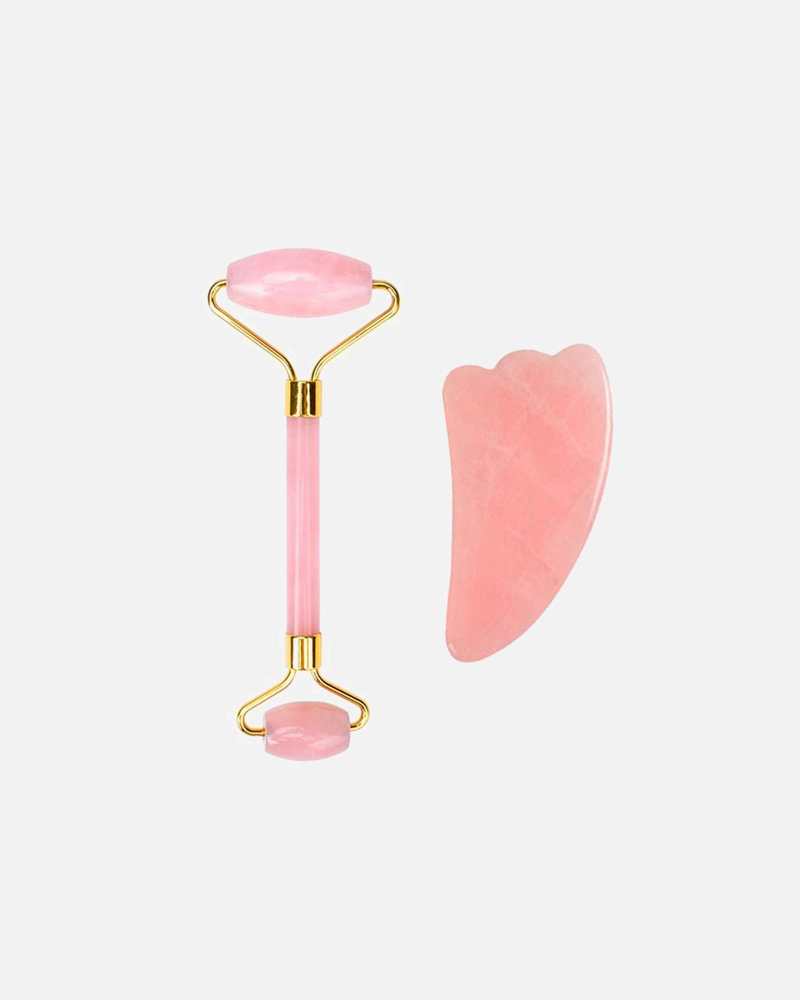 Masážny prístroj na tvár UNIQ Jade Roller + kameň Gua Sha - ruža