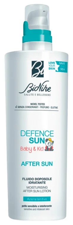 Loção pós-sol hidratante Bionike Defence Sun Baby&Kid 200 ml para peles sensíveis e intolerantes.